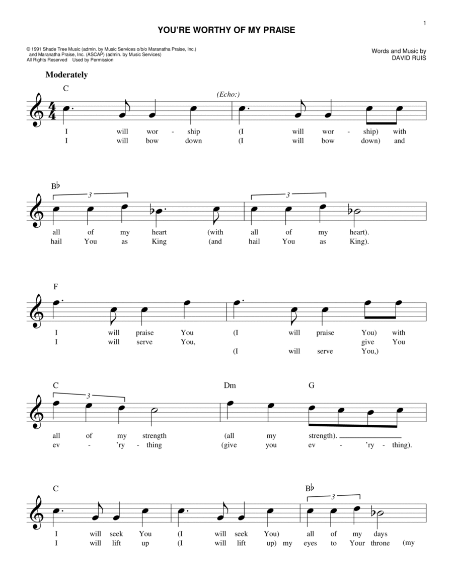 You're Worthy Of My Praise Piano scores gallery preview page 1