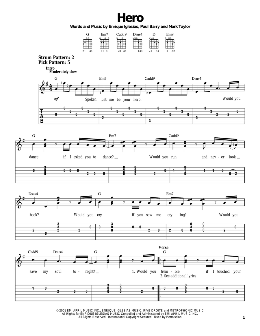 Hero Acoustic Guitar scores gallery preview page 1