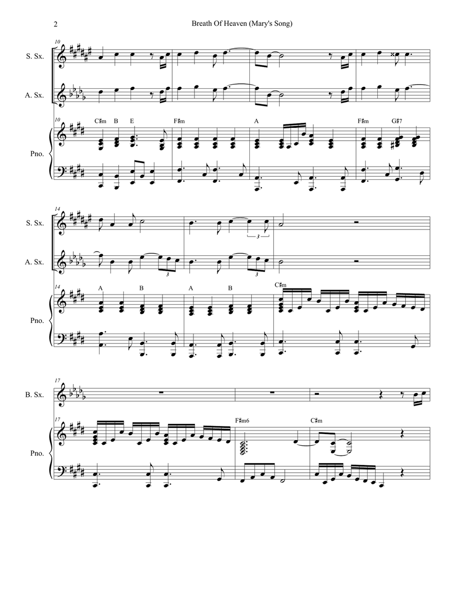Breath Of Heaven (Mary's Song) Saxophone Quartet scores gallery preview page 2