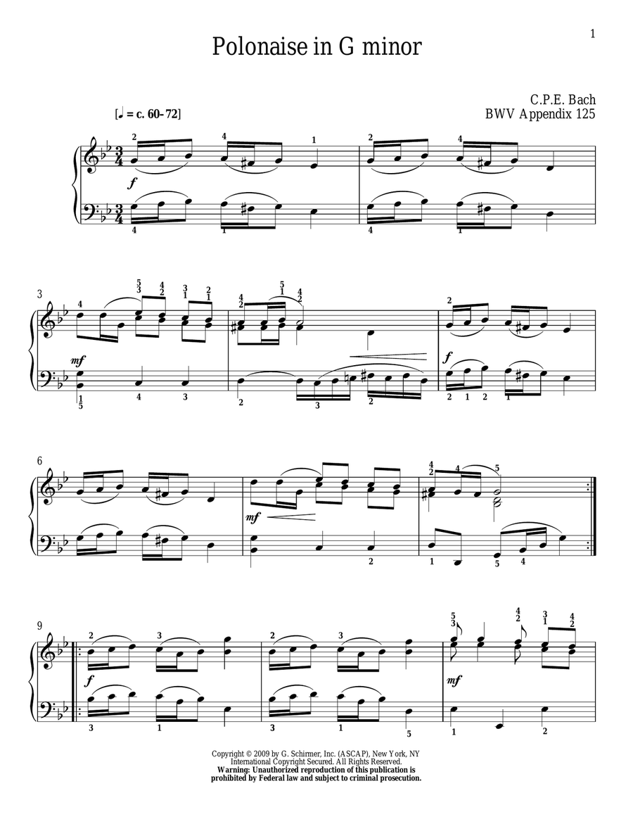 Polonaise In G Minor, BWV App. 125 Piano Solo scores gallery preview page 1