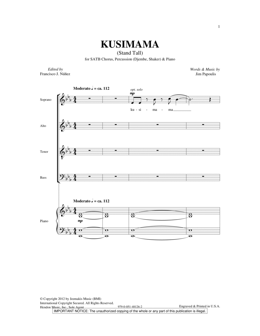 Kusimama (Stand Tall) 4-Part scores gallery preview page 1