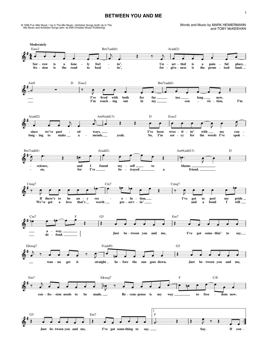 Between You And Me Between You And Me Piano scores gallery preview page 1