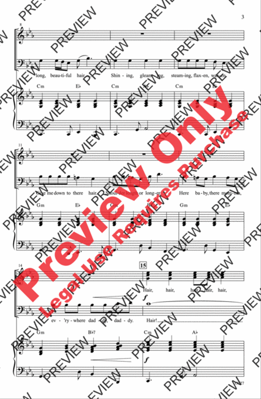 Hair: A Choral Medley 3-Part scores gallery preview page 3