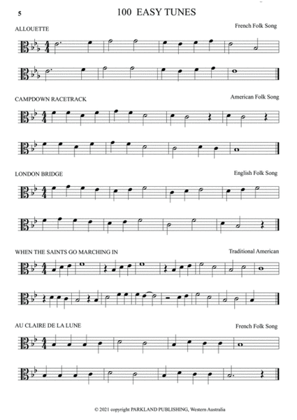 LEARN TO PLAY 100 EASY TUNES &10 EASY DUETS, for VIOLA in ALTO CLEF
