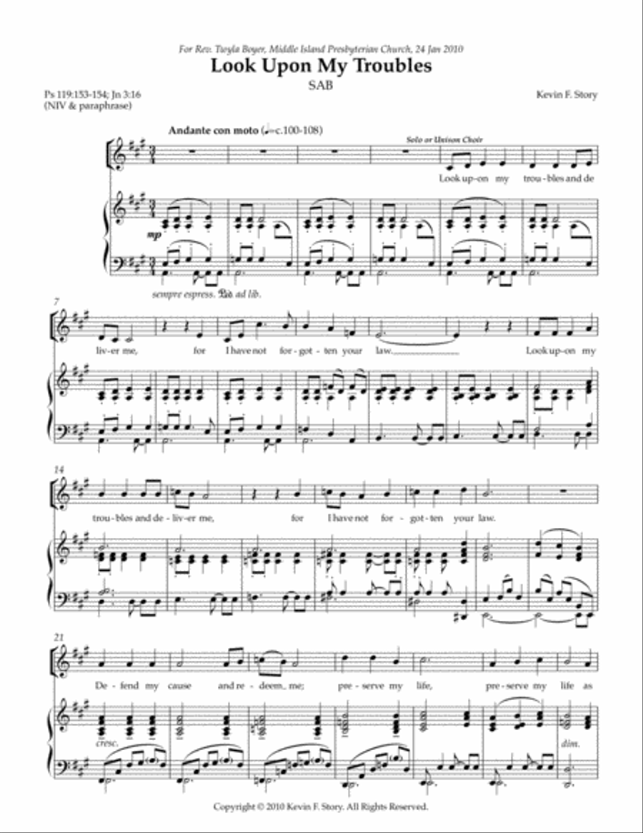 Look Upon My Troubles - SAB 3-Part scores gallery preview page 2
