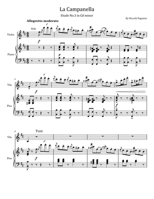 Book cover for La Campanella - Etude No.3 in G# minor - For Violin and Piano