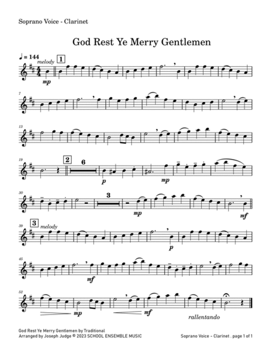 God Rest Ye Merry Gentlemen for Clarinet Quartet in Schools image number null