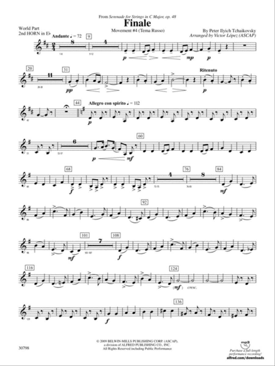 Finale (from Serenade for Strings in C Major, Op. 48, Movement #4 (Terma Russo)): (World Part) 2nd Horn in E-flat Concert Band scores gallery preview page 1
