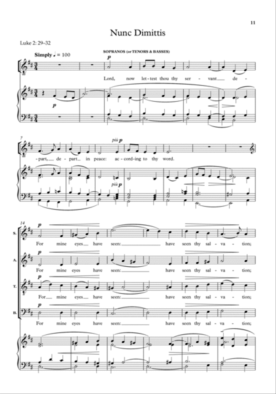 Evening Service in C minor, arranged for SATB (transposed to D minor) 4-Part scores gallery preview page 4