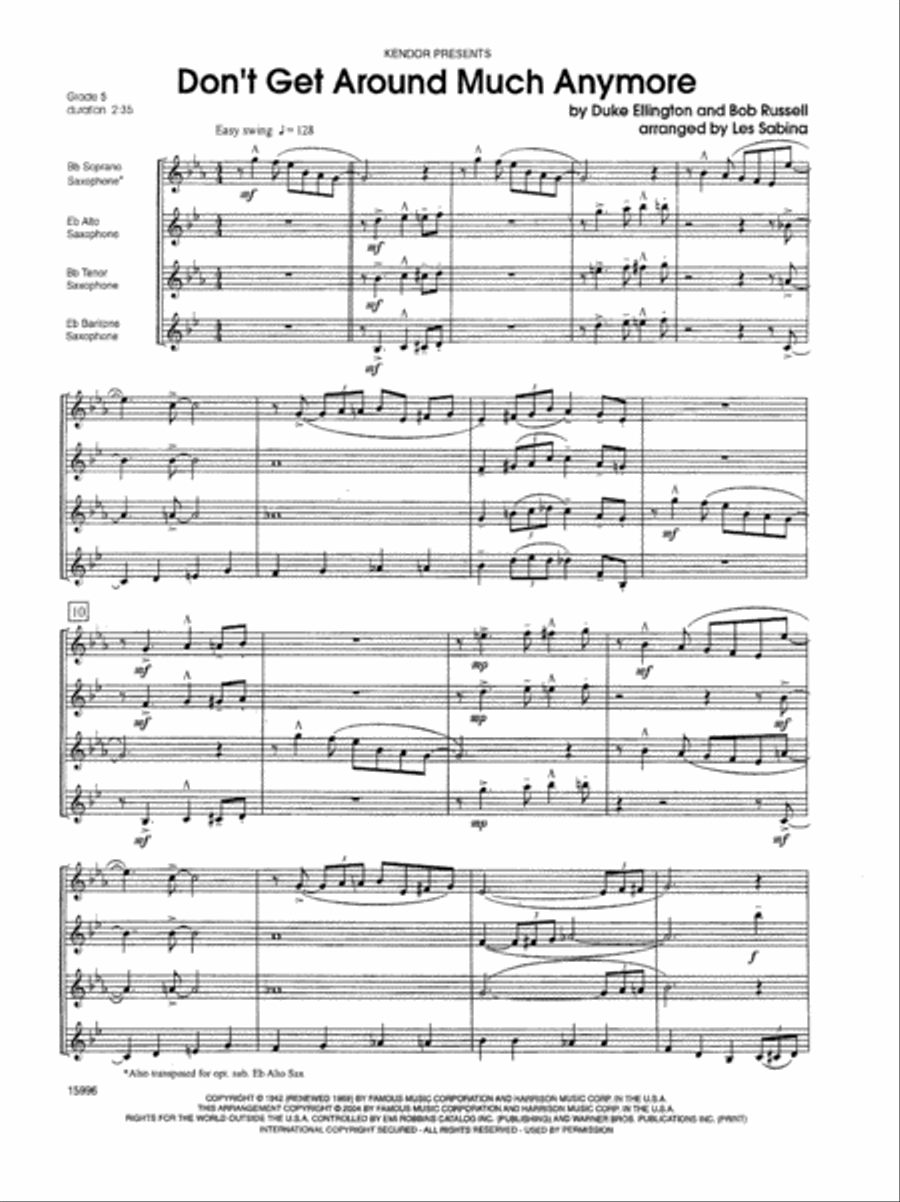 Don't Get Around Much Anymore Saxophone Quartet scores gallery preview page 2