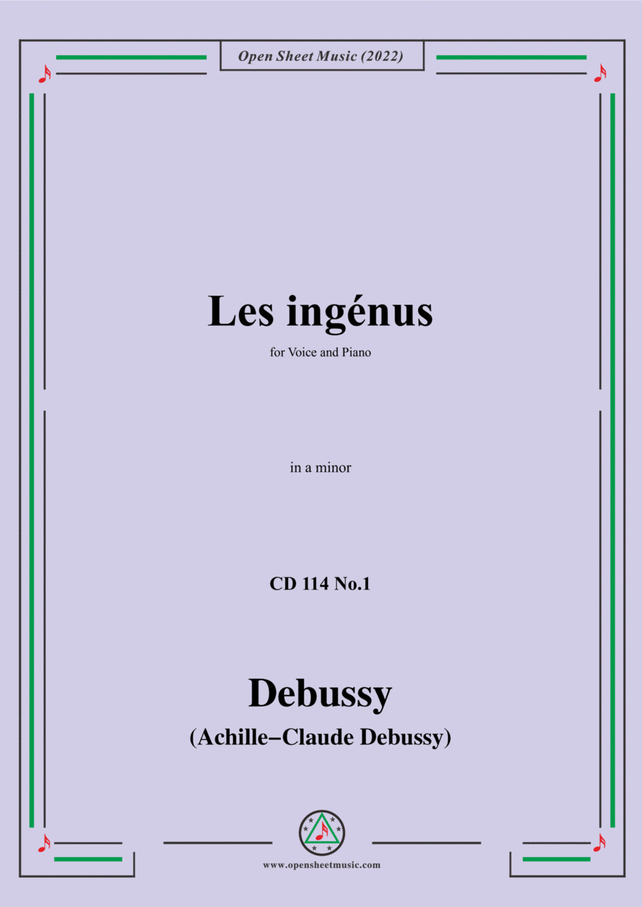Debussy-Les Ingénus,in a minor,CD 114 No.1;L.114 No.1,for Voice and Piano Voice Solo scores gallery preview page 1