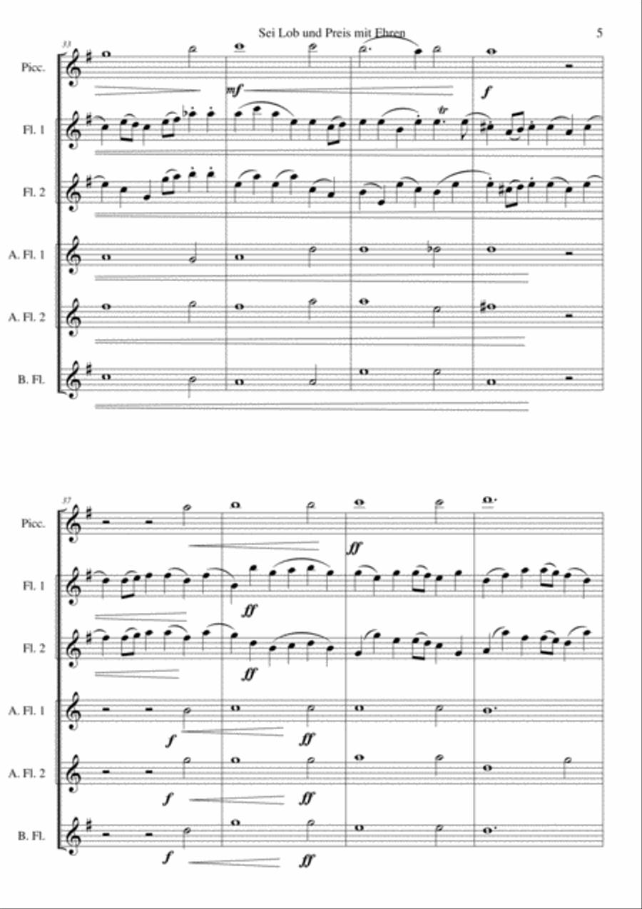Sei Lob und Preis mit Ehren for flute sextet or flute choir Flute Choir scores gallery preview page 5