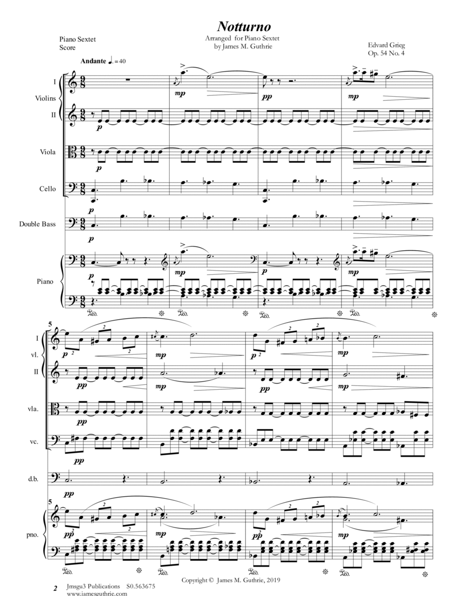 Grieg: Notturno Op. 54 No. 4 for Piano Sextet Chamber Orchestra scores gallery preview page 1