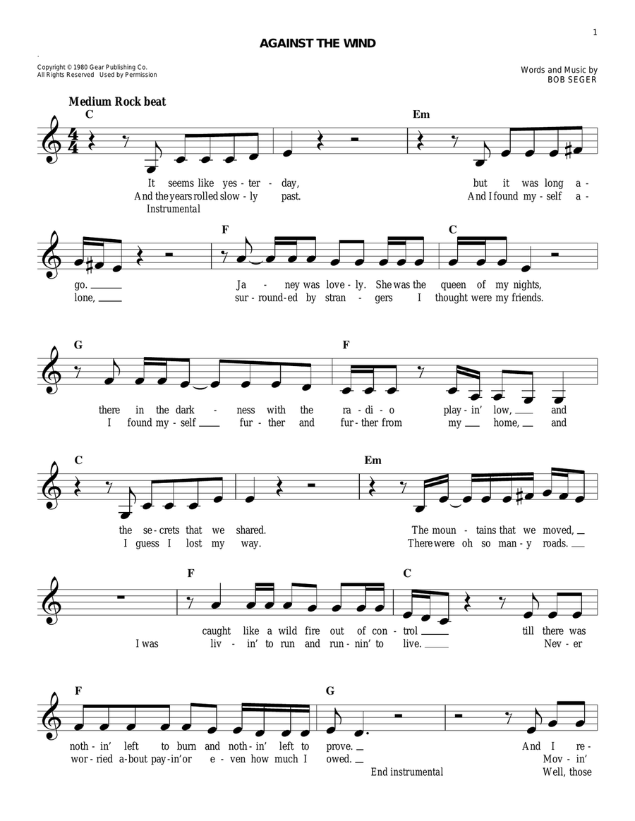 Against The Wind Piano scores gallery preview page 1