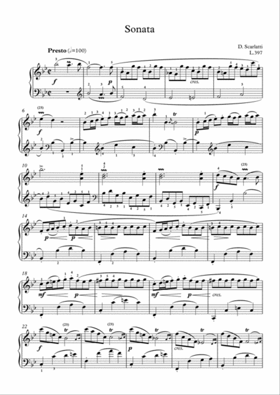 Scarlatti-Sonata in B-Major L.397 K.16(piano) Piano Solo scores gallery preview page 2