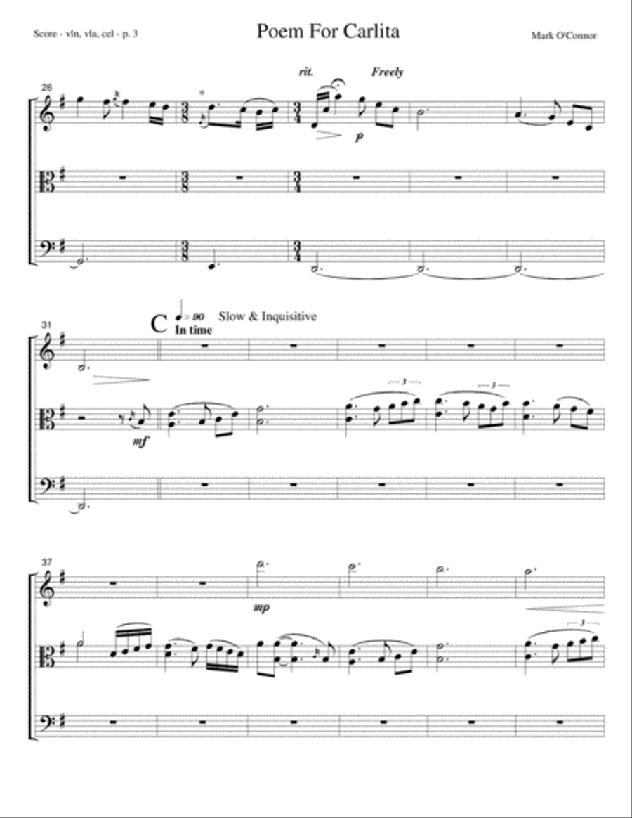 Poem For Carlita (score - vln, vla, cel) String Trio scores gallery preview page 6