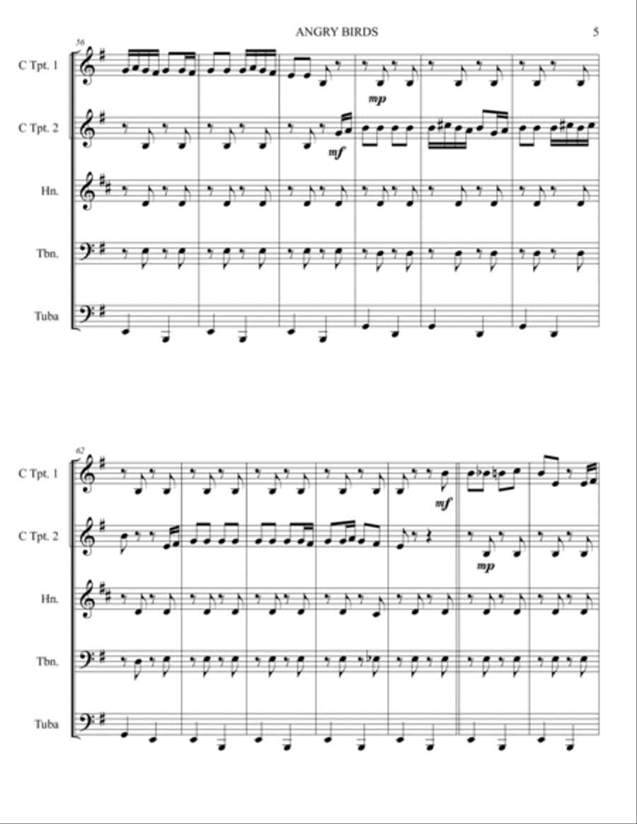 Angry Birds Theme Brass Ensemble scores gallery preview page 6