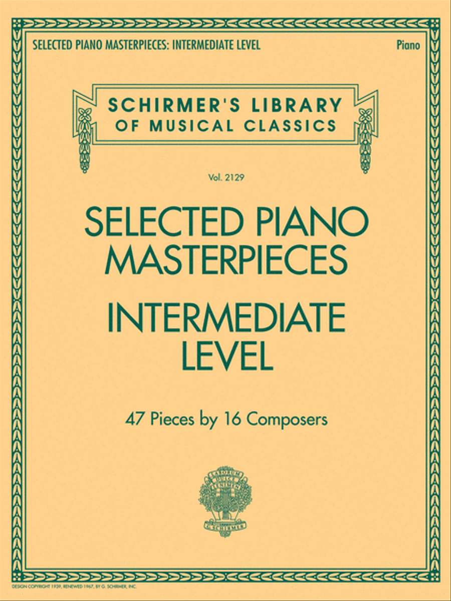 Book cover for Selected Piano Masterpieces – Intermediate Level