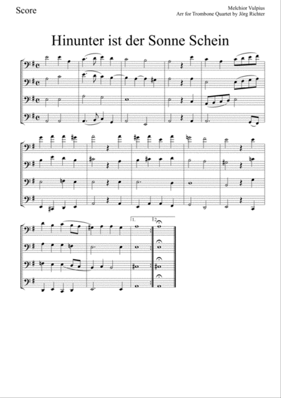 Hinunter ist der Sonne Schein for Trombone Quartet Brass Quartet scores gallery preview page 2