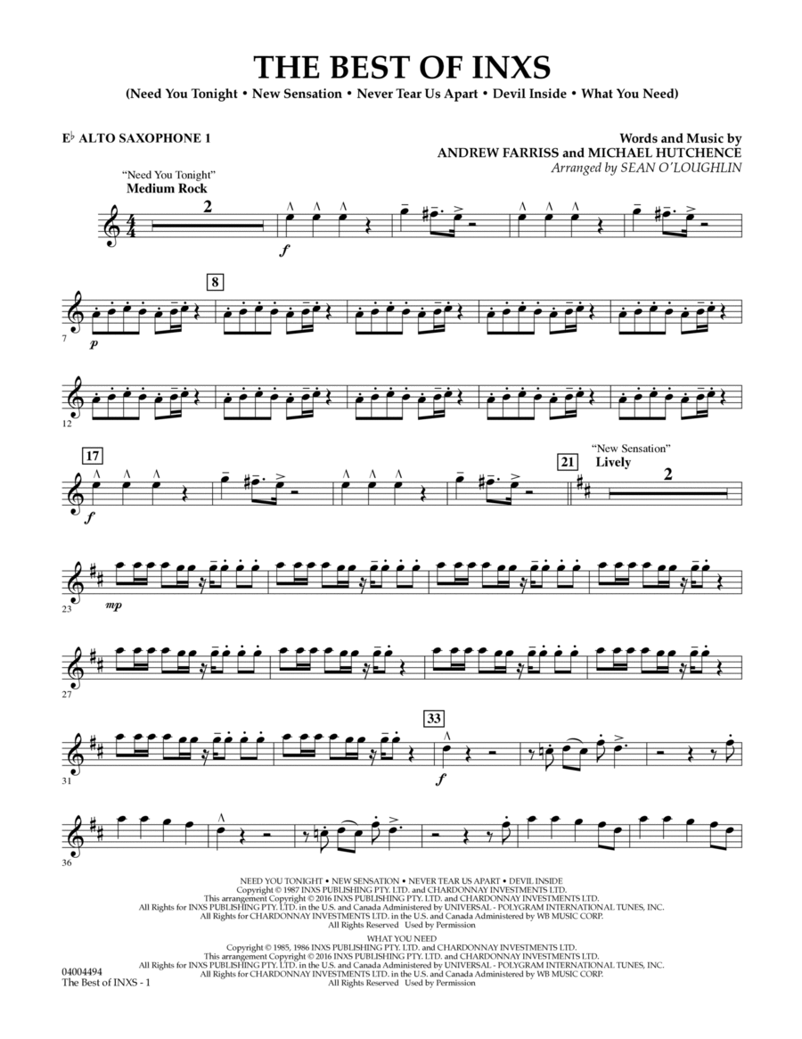 The Best of INXS Eb Alto Saxophone 1 by Sean O Loughlin Alto