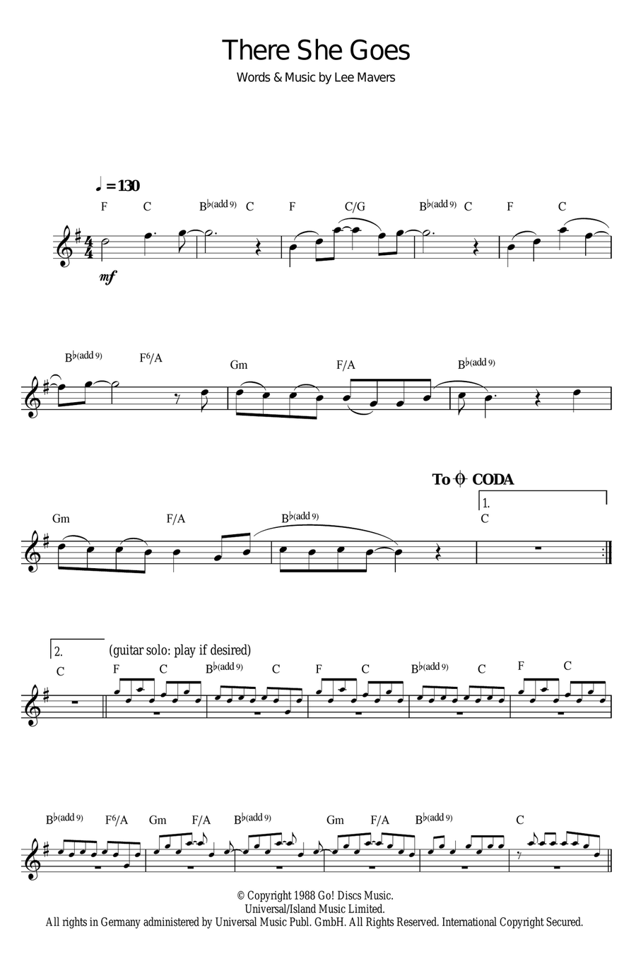 There She Goes There She Goes Clarinet Solo scores gallery preview page 1