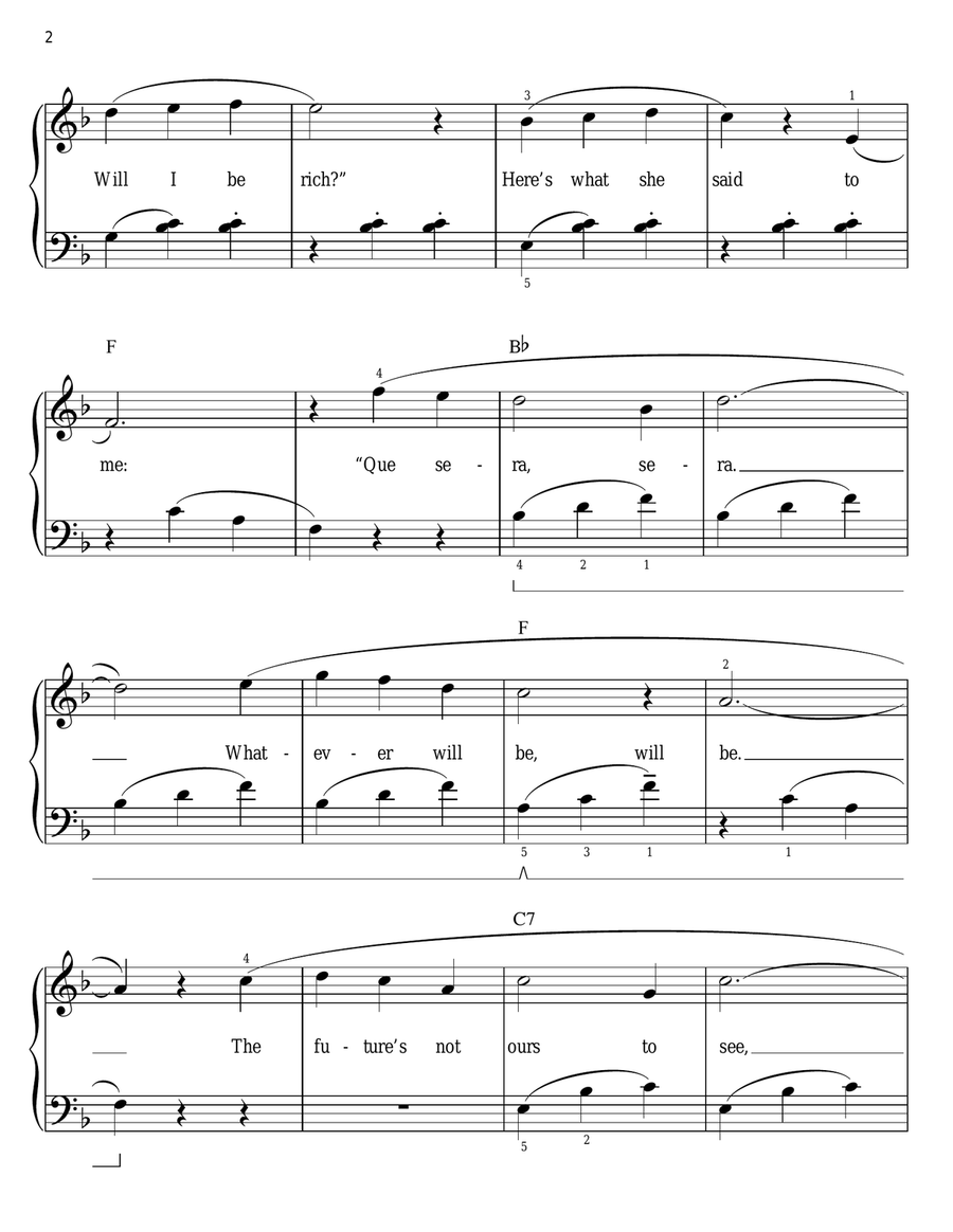 Que Sera, Sera (Whatever Will Be, Will Be) (arr. Phillip Keveren) Easy Piano scores gallery preview page 2