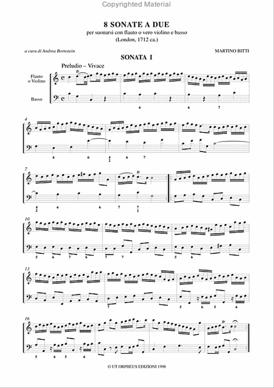 8 Sonate a due per suonarsi con Flauto o vero Violino e Basso (London c.1711)