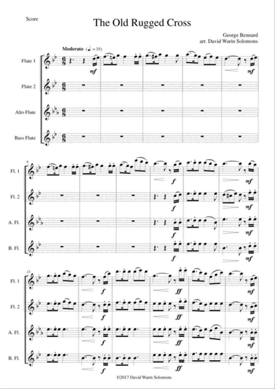 The Old Rugged Cross (original version) Flute Quartet Flute Quartet scores gallery preview page 1