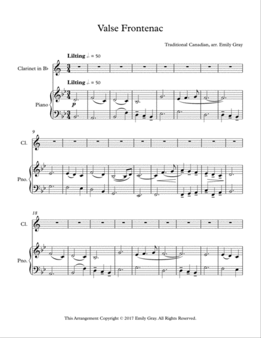 Valse Frontenac (Clarinet and Piano) Clarinet Solo scores gallery preview page 1