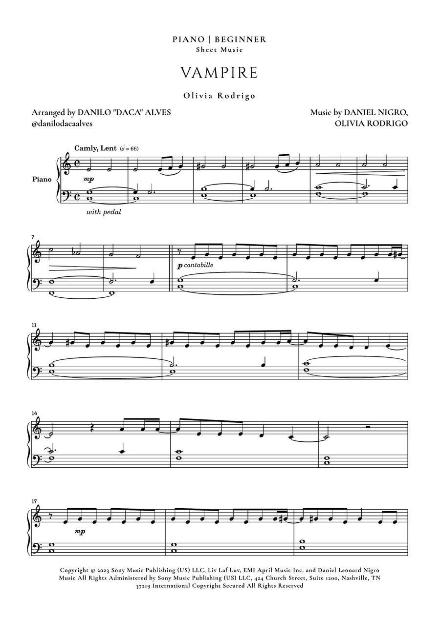 Vampire Easy Piano scores gallery preview page 1
