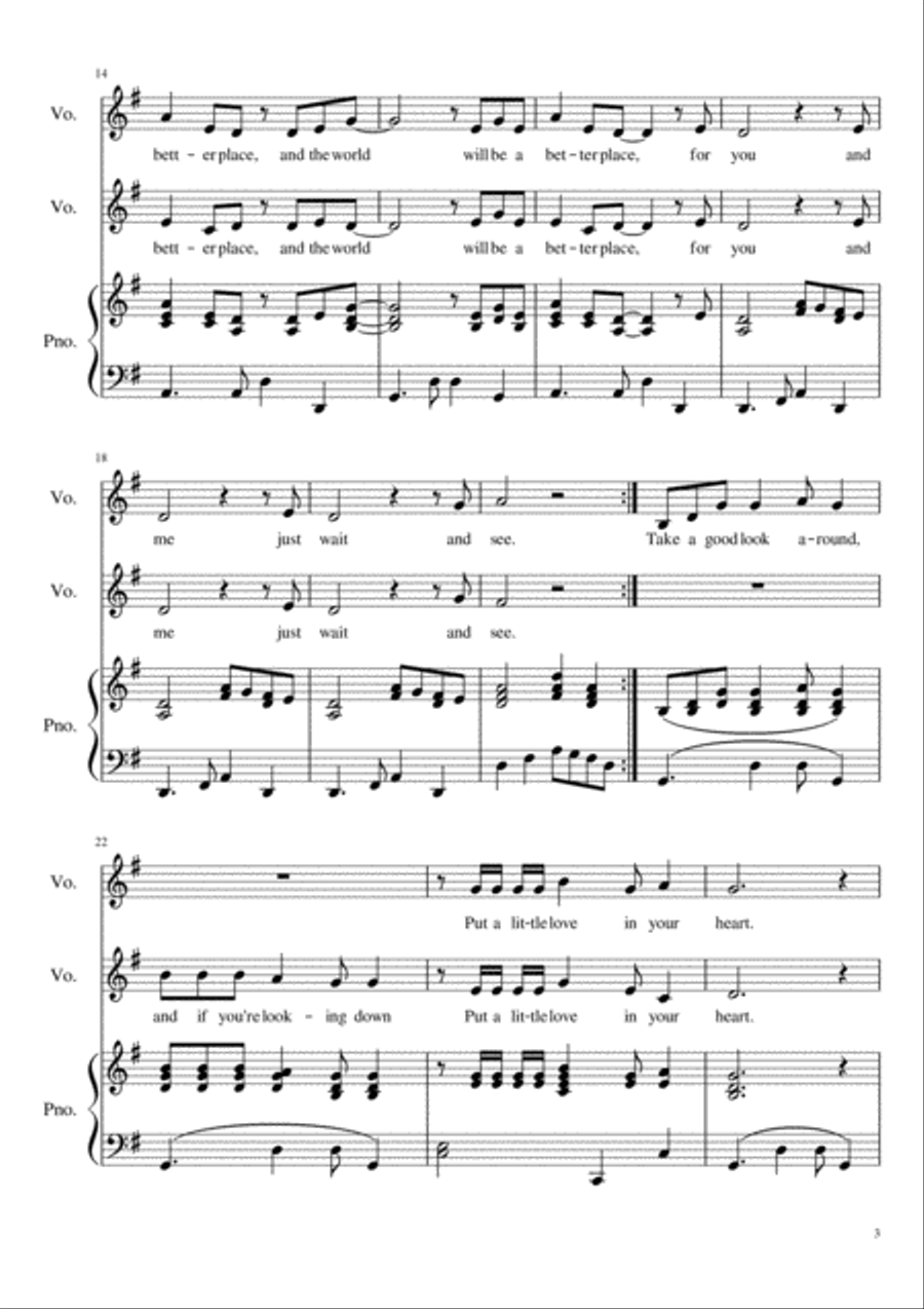 Put a Little Love in your Heart Easy Piano scores gallery preview page 3