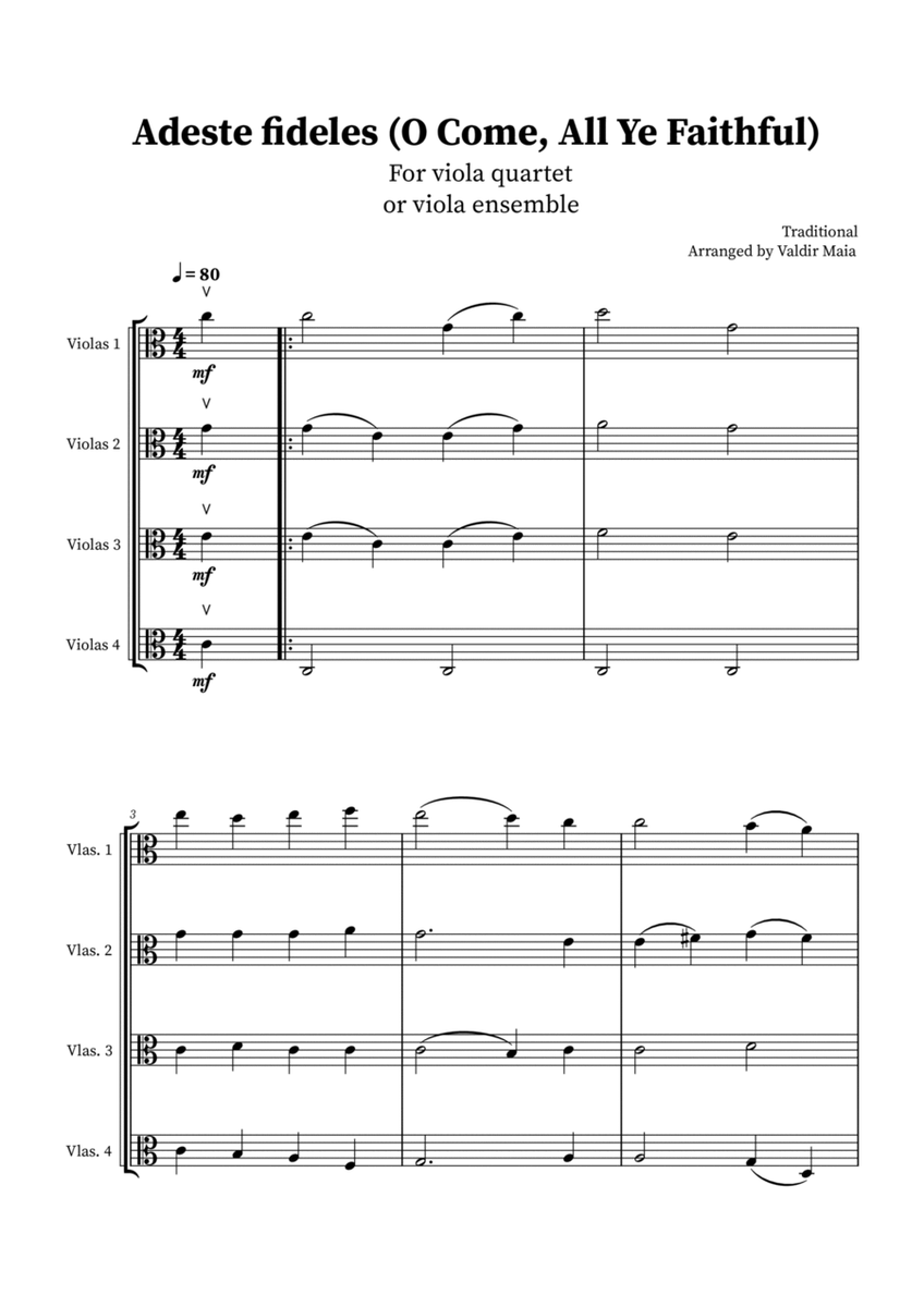 O Come, All Ye Faithful (Adeste Fideles) - Viola Quartet image number null