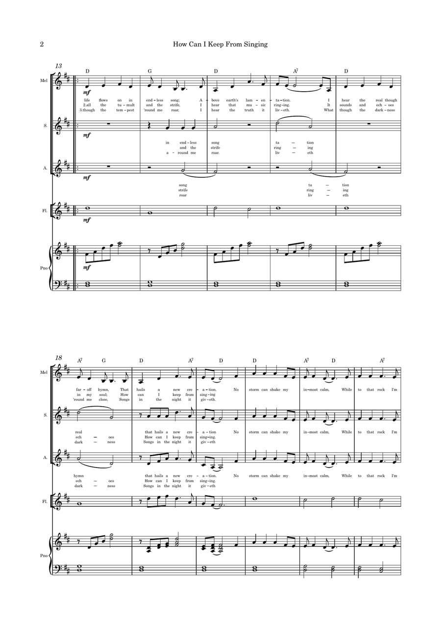 How Can I Keep From Singing - flute, trio and piano Choir scores gallery preview page 2