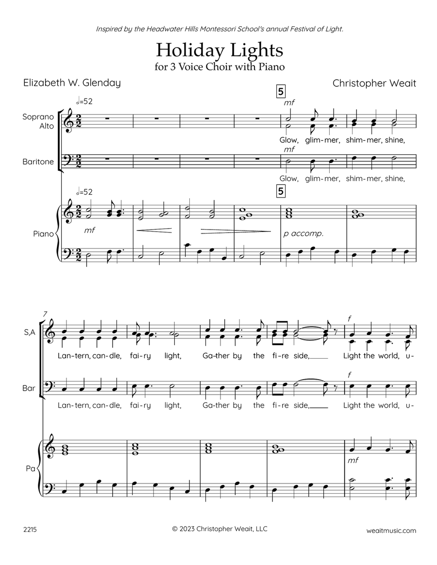 Holiday Lights for three-part chorus and piano 3-Part scores gallery preview page 1
