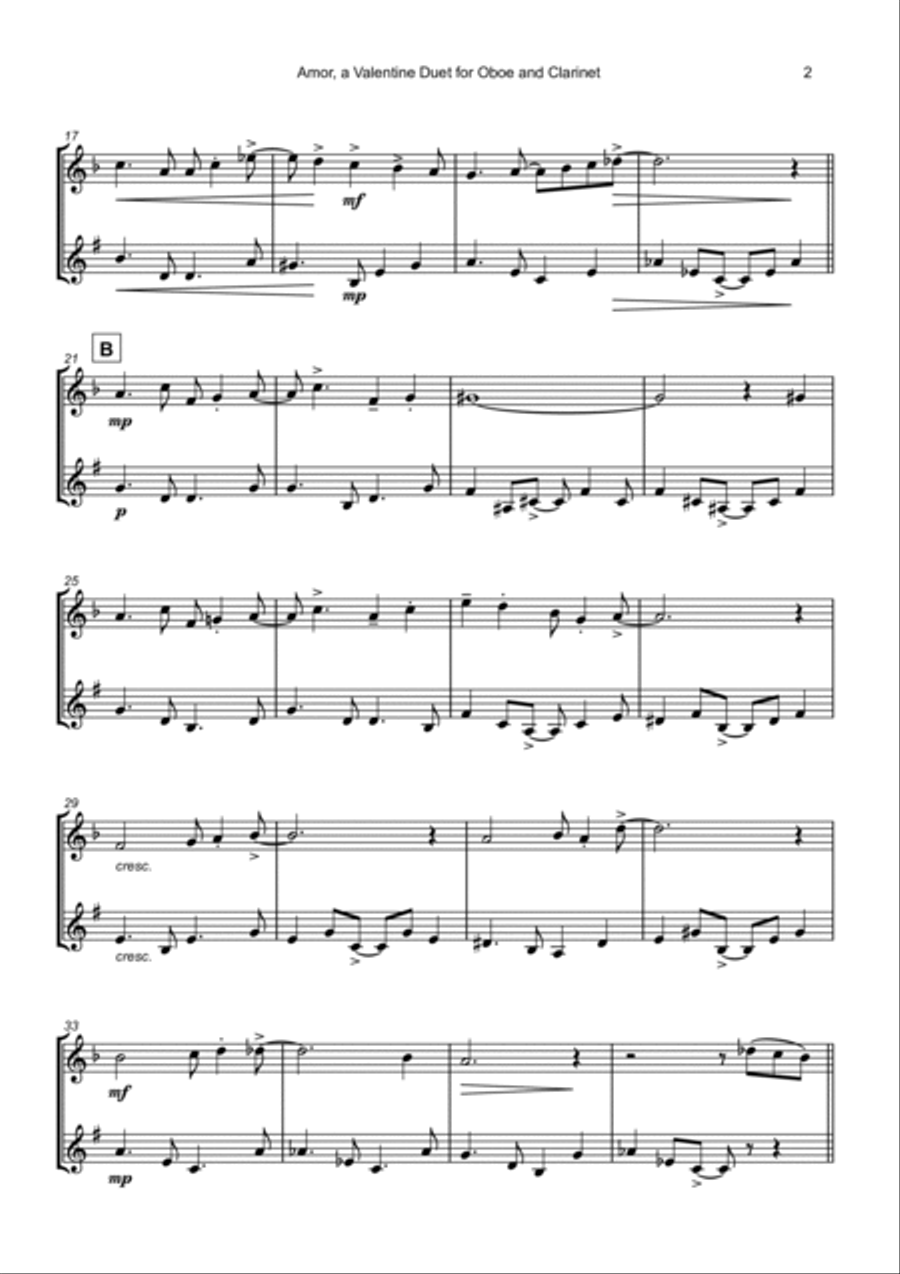 Amor, (Portuguese for Love), Oboe and Clarinet Duet Woodwind Duet scores gallery preview page 3