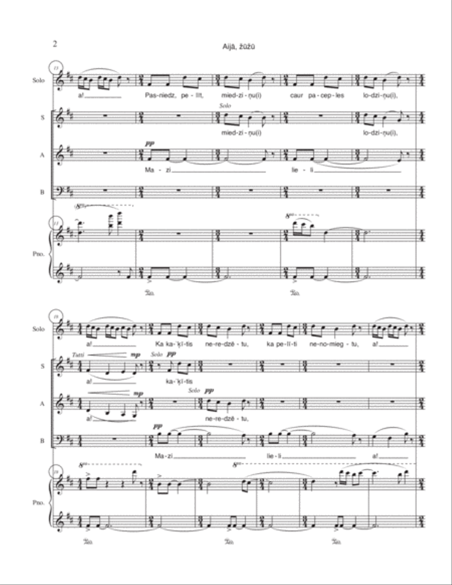 Aija, zuzu - Two Latvian Lullabies - SAB & Piano w Soprano Solo 3-Part scores gallery preview page 3