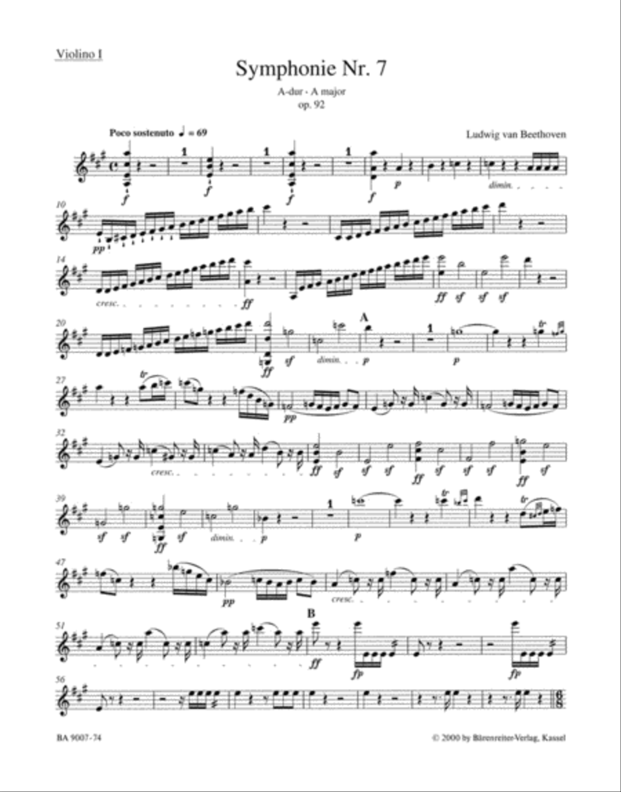 Symphony, No. 7 A major, Op. 92 Violin scores gallery preview page 1