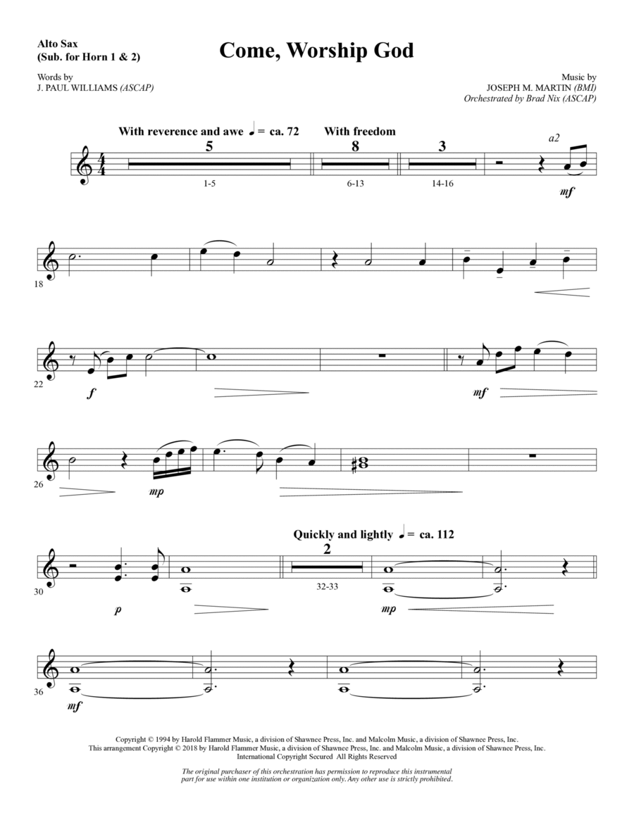 Book cover for Come, Worship God - Alto Sax 1-2 (sub. Horn 1-2)