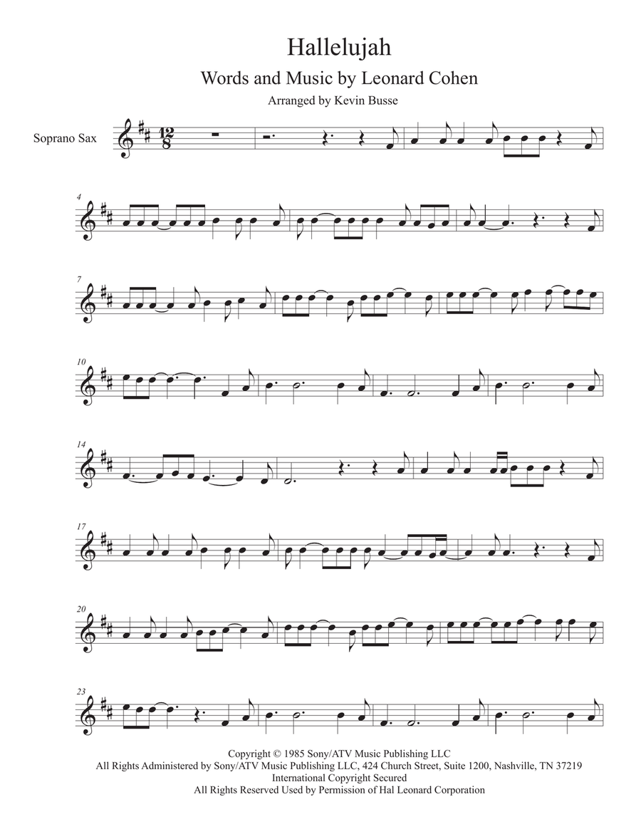 Hallelujah Soprano Saxophone scores gallery preview page 1