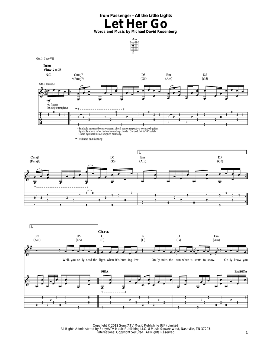 Let Her Go Acoustic Guitar scores gallery preview page 1