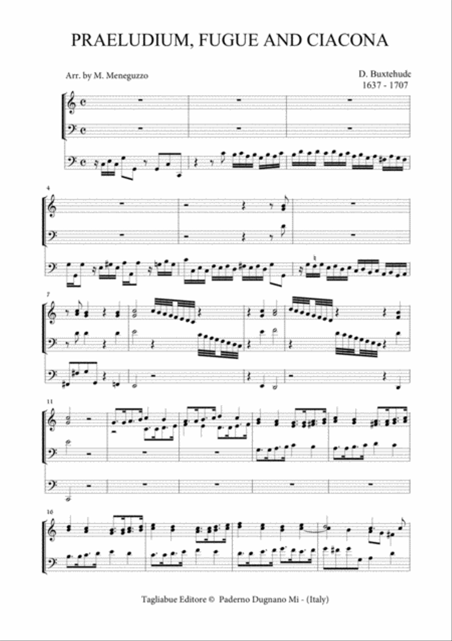 BUXTEHUDE - PRAELUDIUM, FUGUE AND CIACONA - BuxWV 137 - For Organ 3 staff Organ Solo scores gallery preview page 1