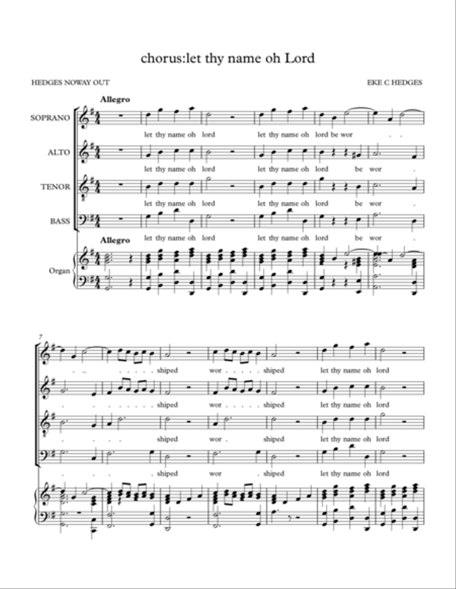 chorus:let thy name oh lord (endless praise) hedges noway out 4-Part scores gallery preview page 1