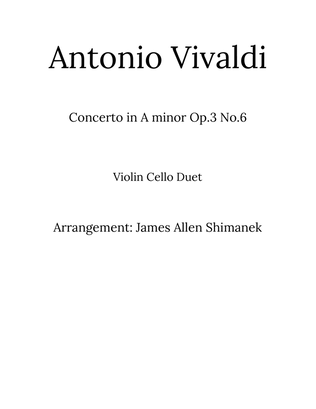 Book cover for Violin Concerto A Minor Op. 3 No 6