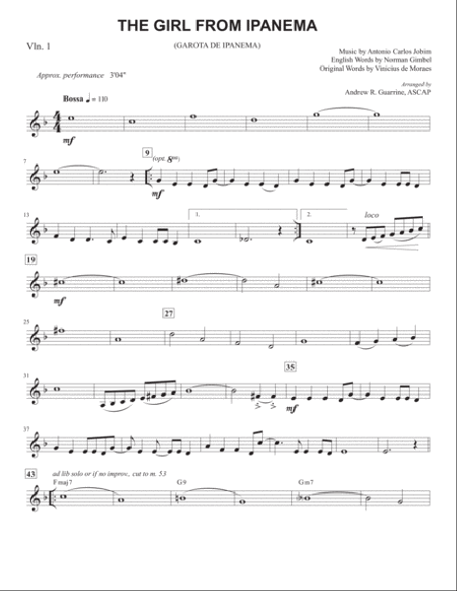 The Girl From Ipanema (Garota De Ipanema) String Quartet scores gallery preview page 6