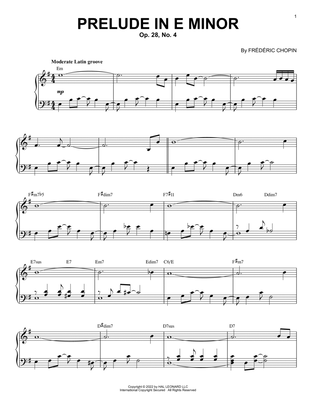 Book cover for Prelude In E Minor, Op. 28, No. 4 [Jazz version] (arr. Brent Edstrom)
