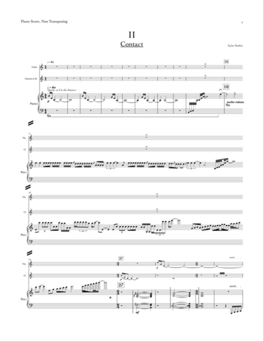Contact (Metropolis, movement II) trio for violin, Bb clarinet, and piano Small Ensemble scores gallery preview page 1