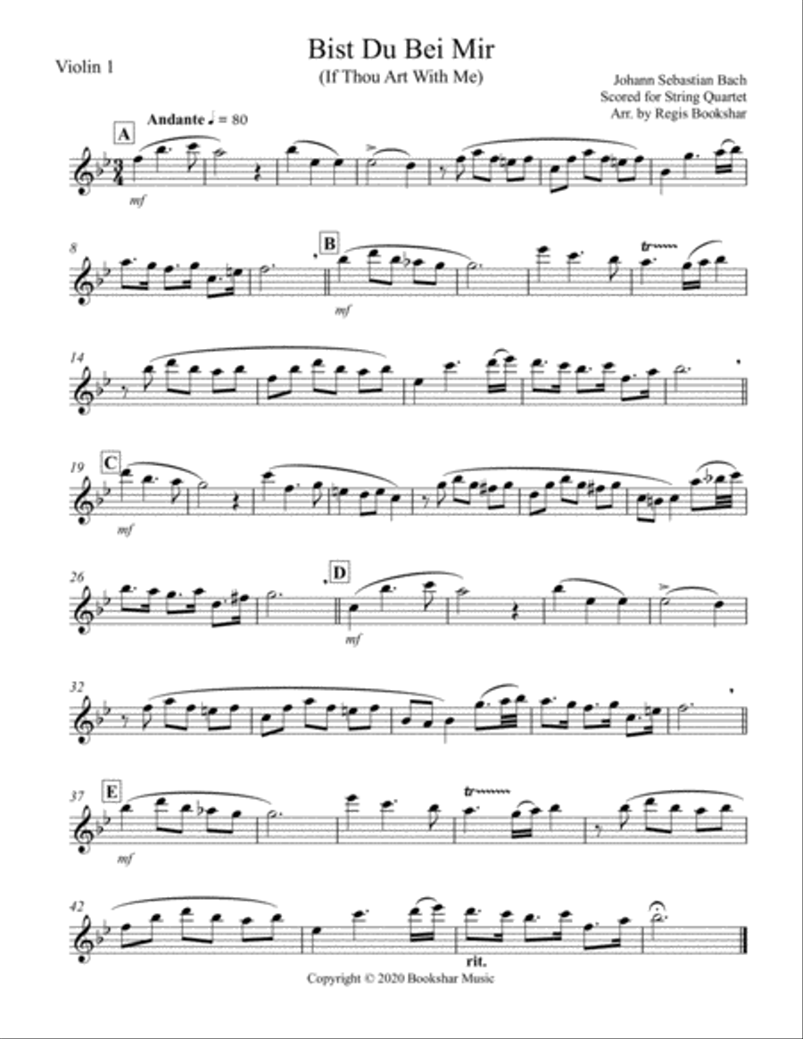 Bist Du Bei Mir (String Quartet 2 Violins, 1 Viola, 1 Cello) String Quartet scores gallery preview page 4