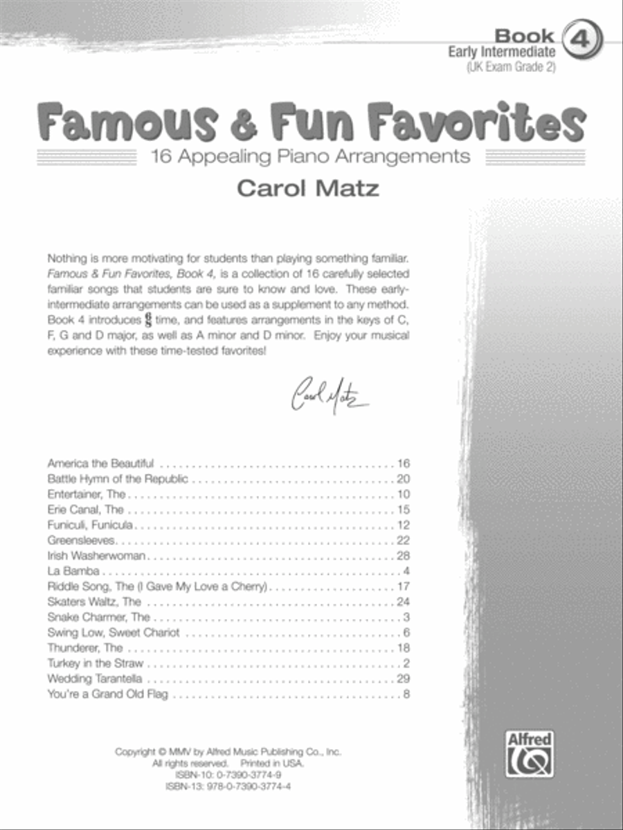 Famous & Fun Favorites, Book 4: 16 Appealing Piano Arrangements Piano Method scores gallery preview page 1