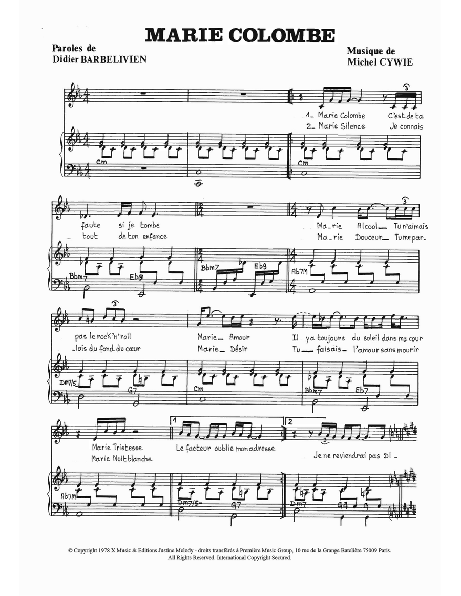 Marie Colombe Marie Colombe Piano, Vocal scores gallery preview page 1