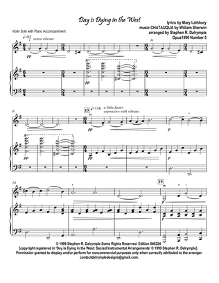 Day is Dying in the West - arranged for violin solo with piano by Stephen R Dalrymple
